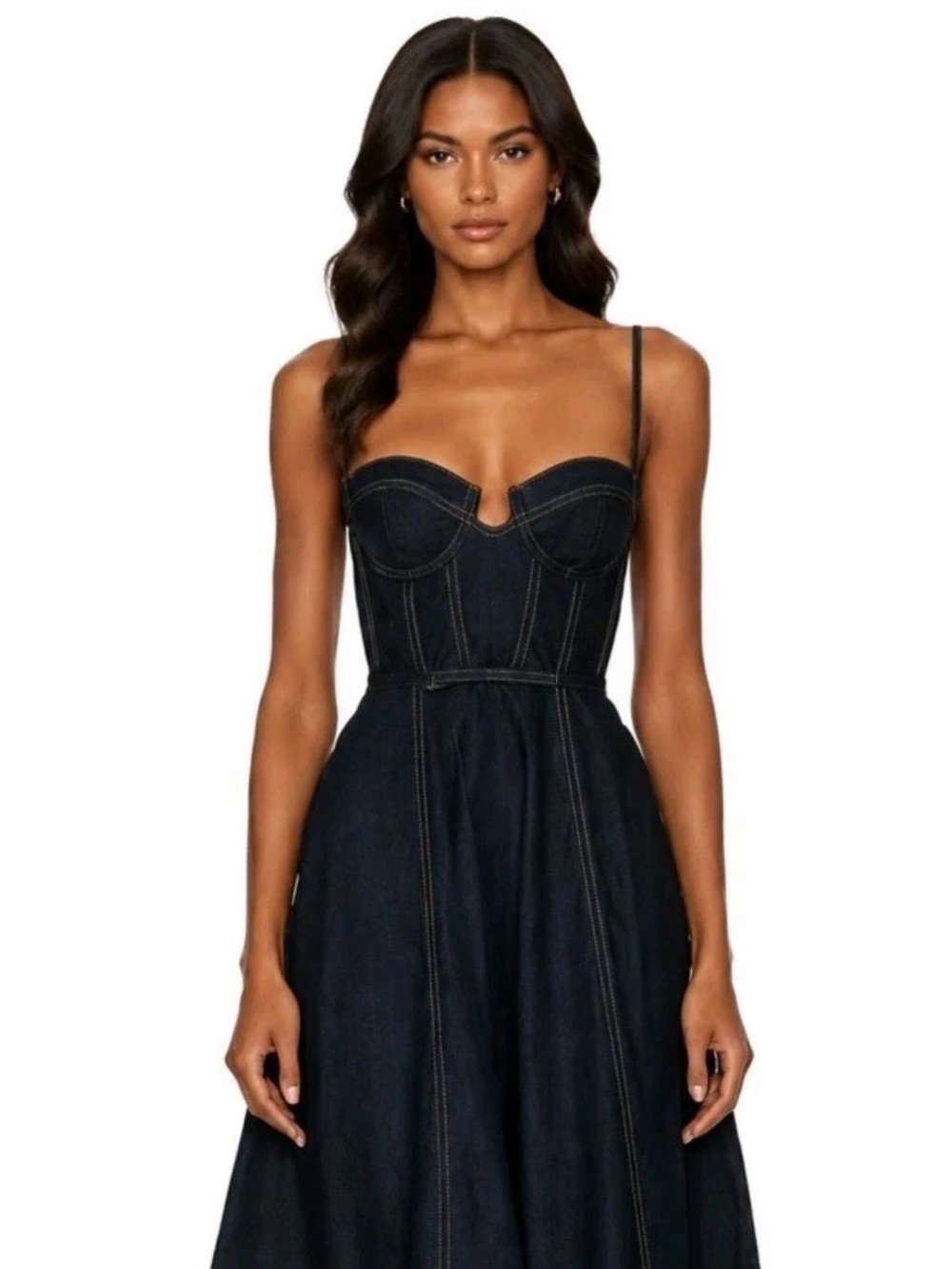 Zimmermann Crush Denim Corset Style Midi Dress